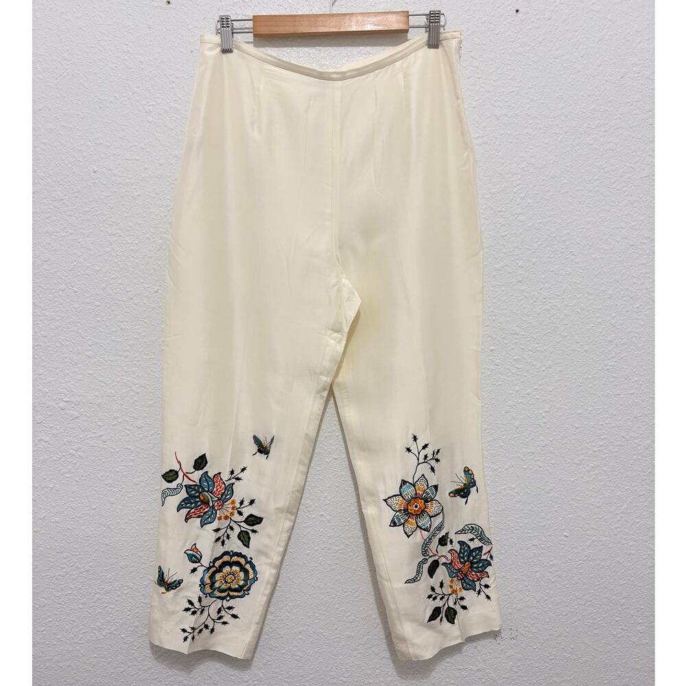 Yves Cossette Depeche Mode Vintage Silk Embroidered Pants Floral Butterfly Fairy